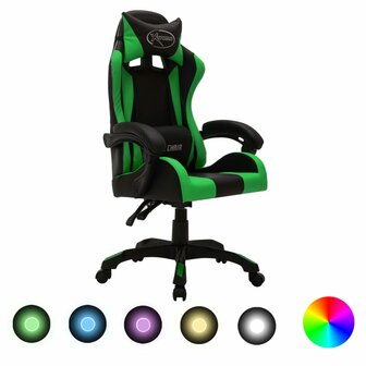 Racestoel met RGB LED-verlichting kunstleer groen en zwart 1