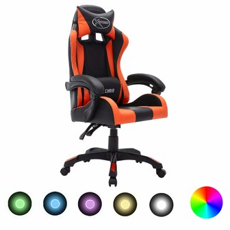 Racestoel met RGB LED-verlichting kunstleer oranje en zwart 1