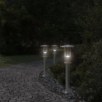 Vloerlamp voor buiten 3 st 60 cm roestvrij staal zilverkleurig 3