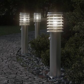 Vloerlamp voor buiten met sensor 60 cm roestvrijstaal zilver 1