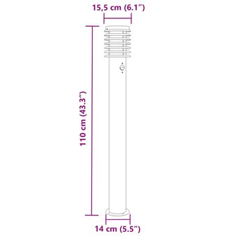 Vloerlamp voor buiten met sensor 110 cm roestvrijstaal zilver 7