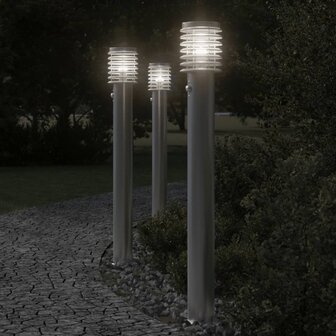 Buitenvloerlampen 3 st met sensors 110 cm roestvrijstaal zilver 1