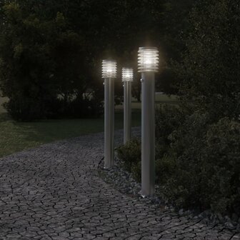 Buitenvloerlampen 3 st met sensors 110 cm roestvrijstaal zilver 3