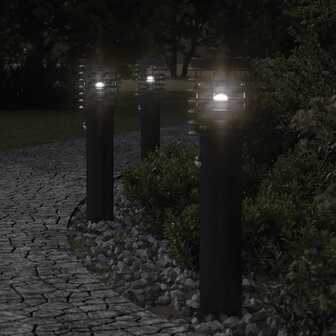 Buitenvloerlampen 3 st met sensors roestvrijstaal zwart 1