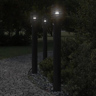 Buitenvloerlampen 3 st met sensors 110 cm roestvrijstaal zwart 1