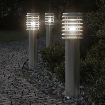 Buitenvloerlampen 3 st stopcontact 60 cm roestvrijstaal zilver 1