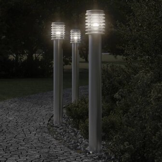 Buitenvloerlampen 3 st stopcontact 110 cm roestvrijstaal zilver 1