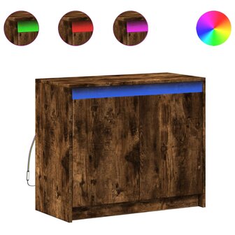 Dressoir met LED 72x34x61 cm bewerkt hout gerookt eikenkleurig 2