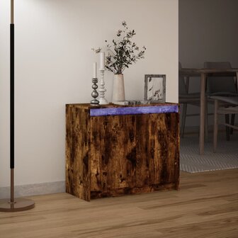 Dressoir met LED 72x34x61 cm bewerkt hout gerookt eikenkleurig 5