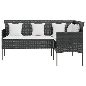 Loungebank met kussens L-vormig poly rattan zwart 3