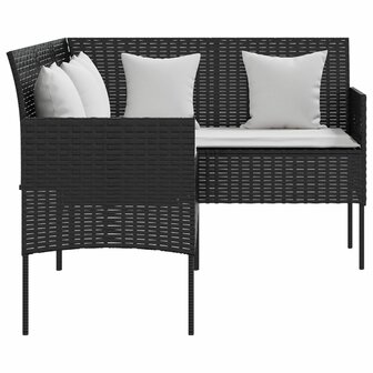 Loungebank met kussens L-vormig poly rattan zwart 4