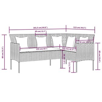 Loungebank met kussens L-vormig poly rattan zwart 7