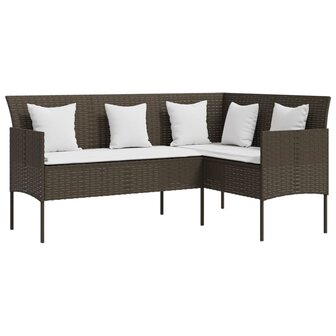 Loungebank met kussens L-vormig poly rattan bruin 2