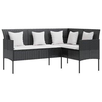 Loungebank met kussens L-vormig poly rattan zwart 2