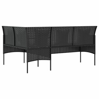 Loungebank met kussens L-vormig poly rattan zwart 5