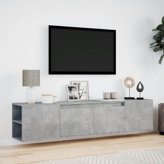 Tv-wandmeubel met LED-verlichting 180x31x39,5 cm betongrijs 4