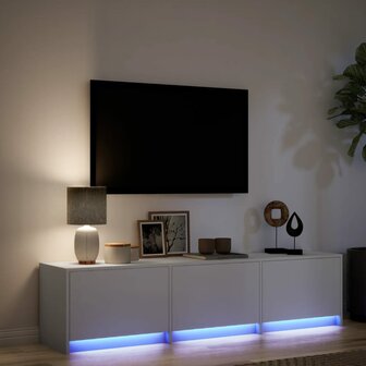 Tv-meubel met LED 165x34x40 cm bewerkt hout wit 5