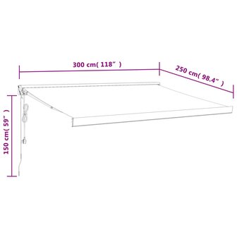 Luifel uittrekbaar 3x2,5 m stof en aluminium cr&egrave;mekleurig 12