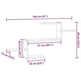 Wandschap 104x15x49 cm bewerkt hout grijs sonoma eikenkleurig 11