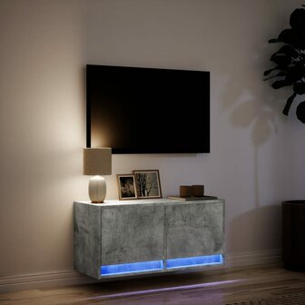 Tv-wandmeubel met LED-verlichting 80x31x35 cm betongrijs 5