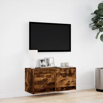 Tv-wandmeubel met LED-verlichting 80x31x35 cm gerookt eiken 4