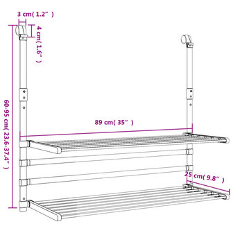 Droogrek voor balkon 89x25x(60-95) cm aluminium 9