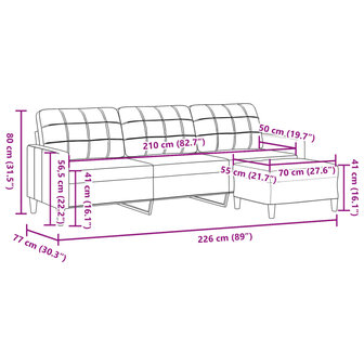 Driezitsbank met voetenbank 210 cm stof zwart 7