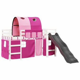 Kinderhoogslaper met tunnel 90x200 cm massief grenenhout roze 2