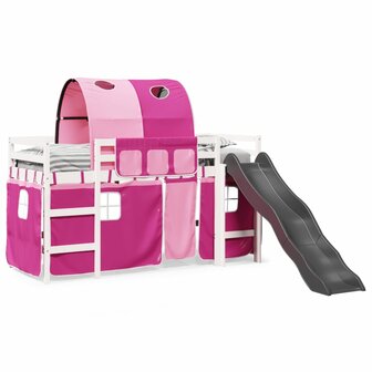 Kinderhoogslaper met tunnel 90x200 cm massief grenenhout roze 3