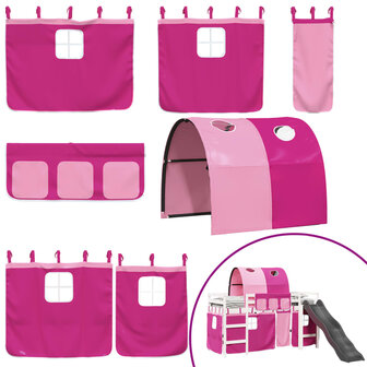 Kinderhoogslaper met tunnel 90x200 cm massief grenenhout roze 5