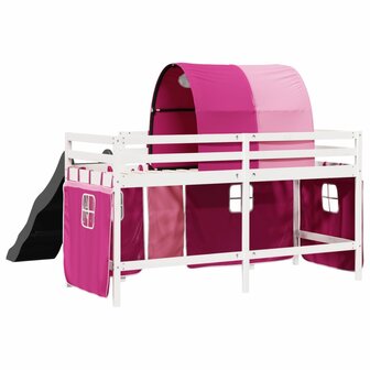 Kinderhoogslaper met tunnel 90x200 cm massief grenenhout roze 10