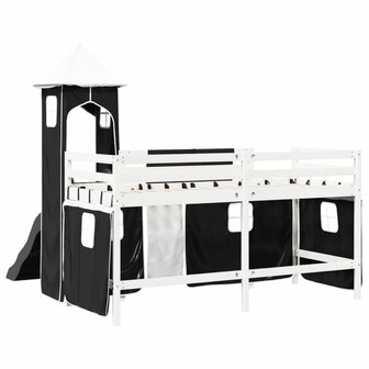 Kinderhoogslaper met toren 90x200 cm grenenhout wit en zwart 10