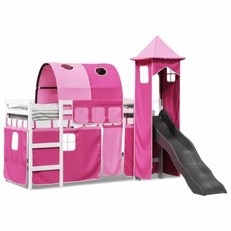 Kinderhoogslaper met toren 90x200 cm massief grenenhout roze 3