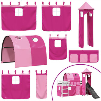 Kinderhoogslaper met toren 90x200 cm massief grenenhout roze 5