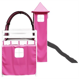 Kinderhoogslaper met toren 90x200 cm massief grenenhout roze 9