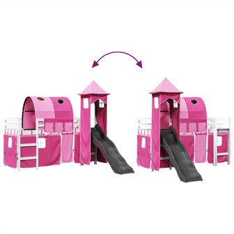 Kinderhoogslaper met toren 90x200 cm massief grenenhout roze 11