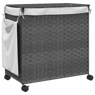 Wasmand op wielen 60x35x60,5 cm rattan grijs 6