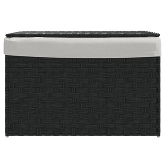 Wasmand met deksel 55,5x35x34 cm poly rattan zwart 3