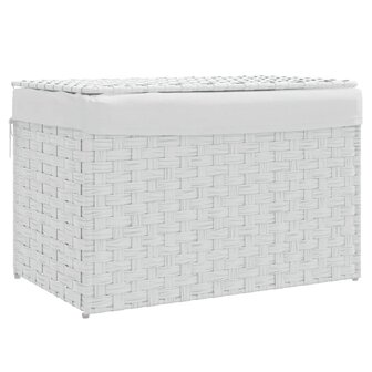 Wasmand met deksel 55,5x35x34 cm poly rattan wit 2