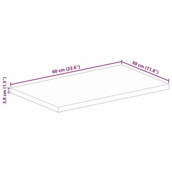 Tafelblad rechthoekig 60x30x3,8 cm massief mangohout 9