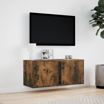 Tv-wandmeubel met LED-verlichting 80x31x35 cm gerookt eiken 4