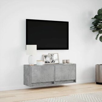 Tv-wandmeubel met LED-verlichting 100x31x35 cm betongrijs 4