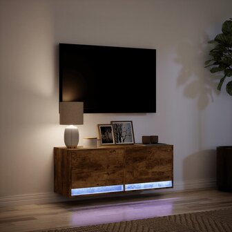 Tv-wandmeubel met LED-verlichting 100x31x35 cm gerookt eiken 5