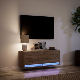 Tv-wandmeubel met LED-verlichting 100x31x35 cm bruin eikenkleur 5