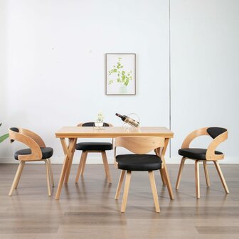 Eetkamerstoelen 4 st gebogen hout en kunstleer zwart 1