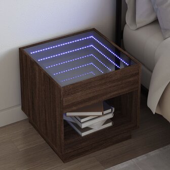 Nachtkastje met Infinity LED 50x50x50 cm bruin eikenkleurig 1