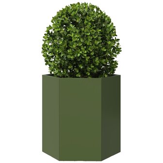 Plantenbakken 2 st zeshoek 46x40x45 cm staal olijfgroen 5