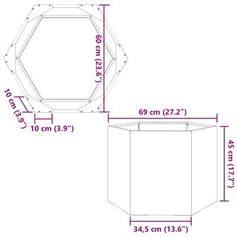 Plantenbak zeshoek 69x60x45 cm staal zwart 10