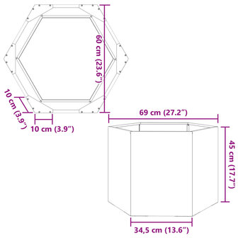 Plantenbak zeshoek 69x60x45 cm staal antracietkleurig 10