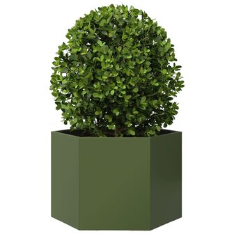 Plantenbak zeshoek 69x60x45 cm staal olijfgroen 3